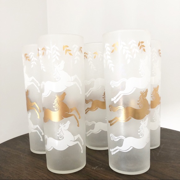 Set MCM Horse Tom Collins Drinking Glasses